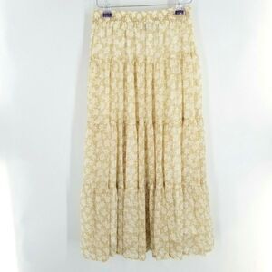 Easy Chic Small 4 Tier Boho Floral Skirt Tan White Fully Lined No Size Tag